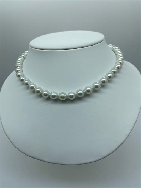 Natural Light Blue Akoya Pearl Necklace 14KYG - Etsy