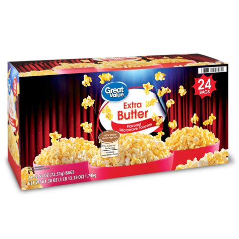 Great Value Extra Butter Microwave Popcorn, 2.55 Oz, 24 Count - Walmart.com