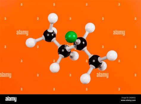 2-Chlorobutane, ball and stick molecular model. This is one of the five ...