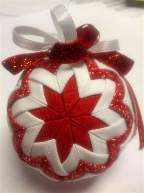 DIY ornament made out of foam ball, fabric, straight pins & ribbon | Fabric ornaments, Christmas ...