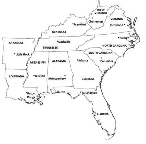 Southeast Map With Capitals And States - Printable Map