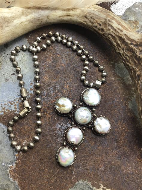 The old rugged cross stunning rustic pearl and sterling silver necklace ...