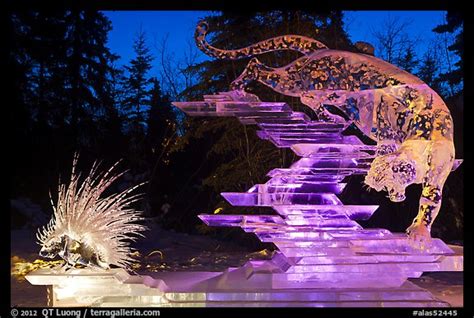 Picture/Photo: Prize winning multiblock ice sculpture at night, 2012 Ice Alaska. Fairbanks ...