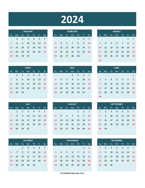 2024 Calendar Printable Word Pdf