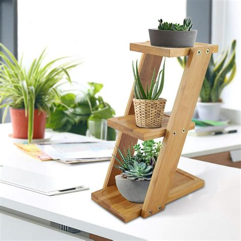 WALFRONT Bamboo Plant Stand 3 Tier Succulent Plant Narrow Shelf Unit Small Tabletop Desktop ...