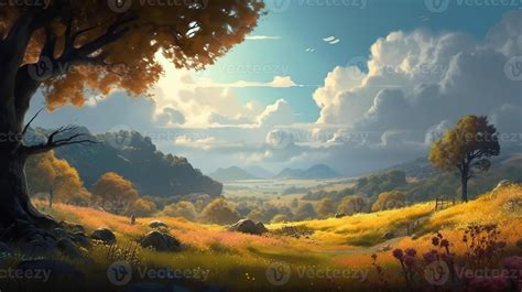 Meadow Fantasy Backdrop Concept Art Realistic Illustration Background with 22806932 Stock Photo ...