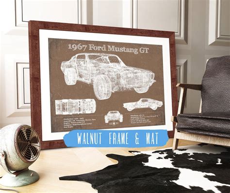 1967 Ford Mustang GT Blueprint Vintage Auto Print