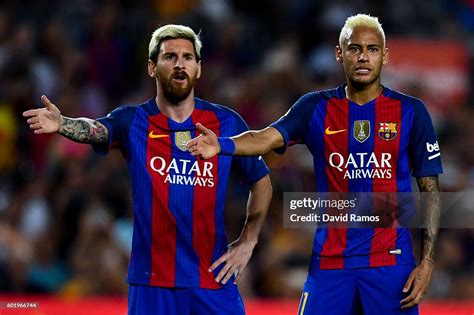 Lionel Messi and Neymar Jr. of FC Barcelona reacts during the La Liga ...