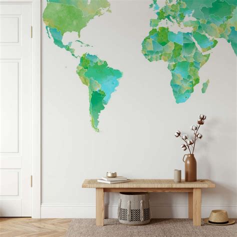 World Map In Green and Blue wallpaper - Happywall