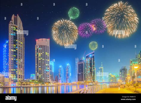 Beautiful fireworks in Dubai marina. UAE Stock Photo - Alamy