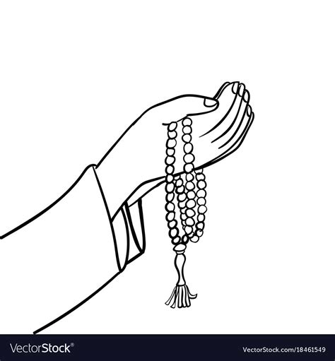 Hand drawing muslim hand praying with beads Vector Image