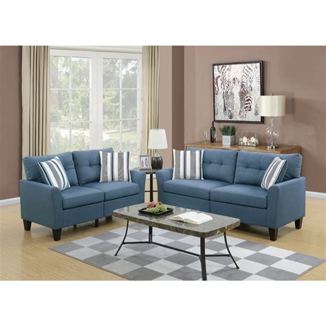 Glossy Polyfiber 2 Piece Sofa Set In Blue - Walmart.com - Walmart.com