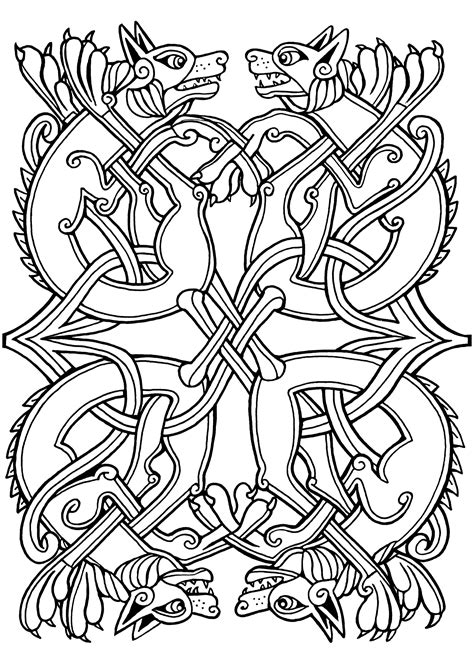 Dogs - Celtic Art style - Celtic Art Coloring Pages for adults