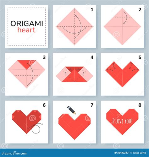 Origami Tutorial for Kids. Origami Cute Heart. Stock Vector ...