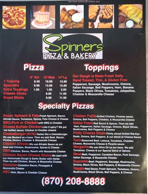 Menu at Spinners Pizza & Bakery, Wynne