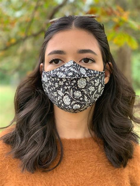 Black Reusable Face Mask With Grey Floral Print 3D Design | Etsy UK ...