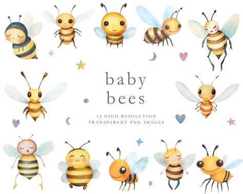 Cute Bee Clipart, Bee Png, Baby Bees, Nursery Bees, Watercolor Clipart ...