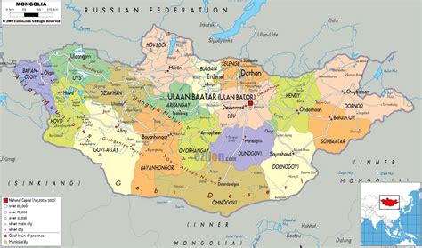 Large political and administrative map of Mongolia with roads, cities ...