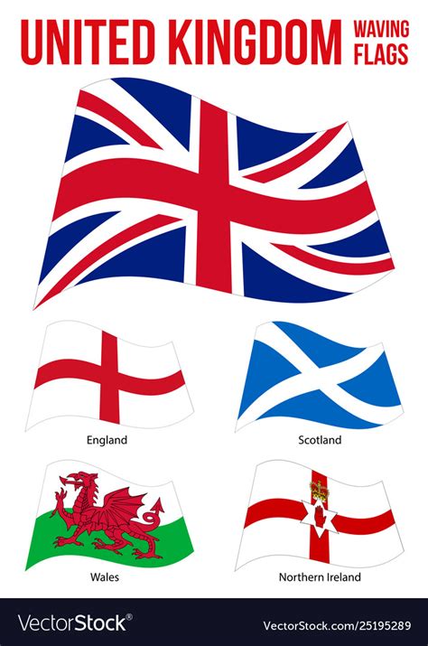 United kingdom countries waving flags collection Vector Image