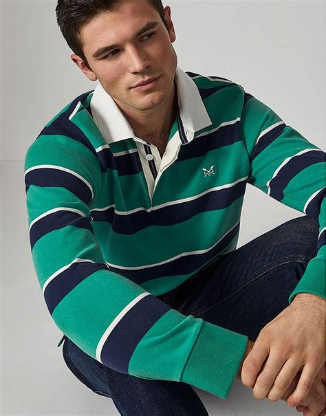 Men's Crew Long Sleeve Rugby Shirt in Dark Green from Crew Clothing Company