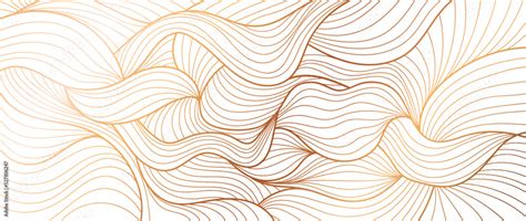 Elegant abstract line art on white background. Luxury hand drawn with gold wavy line and ...