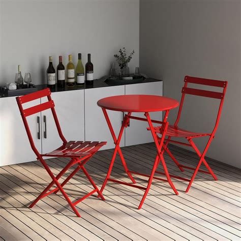 Leisurely 3-Piece Foldable Metal Outdoor Patio Bistro Set in Red with ...