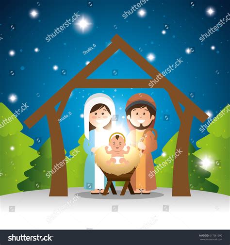 Characters Manger Merry Christmas Design Stock Vector (Royalty Free ...