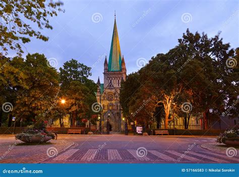 Cathedral in Trondheim Norway at Sunset Stock Image - Image of evening ...