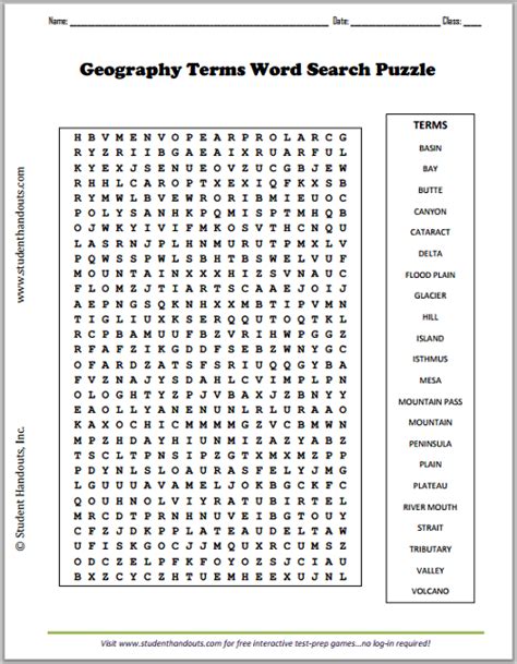 Geography Terms Word Search Puzzle | Student Handouts