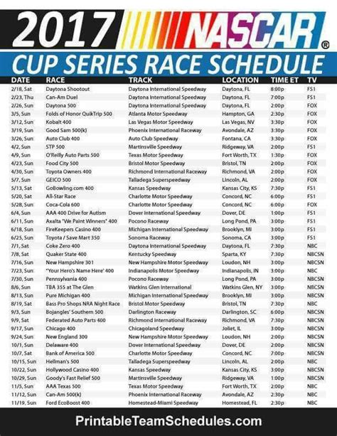 Printable 2023 Nascar Cup Series Tv Schedule