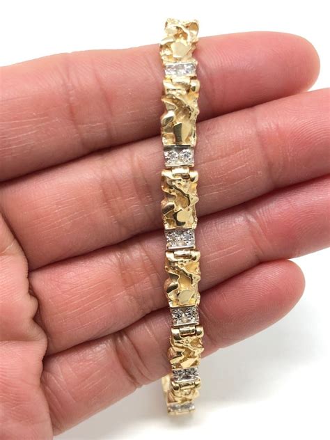 10k Yellow Gold Diamond Nugget Bracelet 8" 6mm 15 grams | eBay