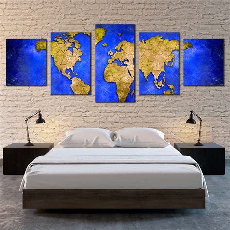 Abstract World Canvas Print, Blue Global Map of Continents Multiple Ca ...