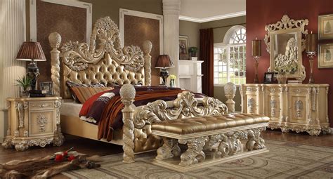 Homey Design HD-7266 Bedroom Set in Gold Finish