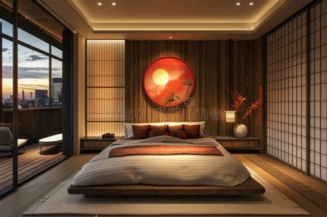 Japanese Style Decoration Interior Design of Bedroom. Stock Photo ...