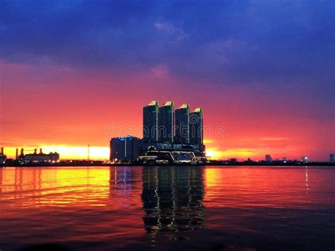 Sunset View at Muara Karang Harbor Stock Image - Image of night, harbor ...