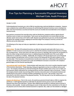 Fillable Online Five Tips for Planning a Successful Physical Inventory ...