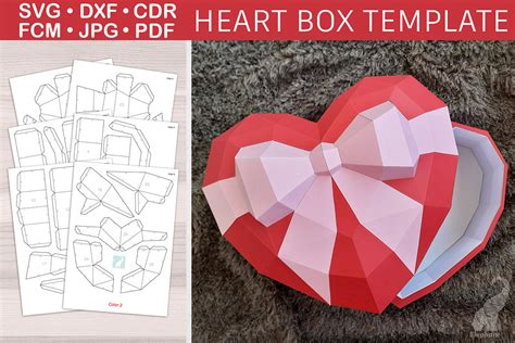 Low poly paper heart box template :: Behance