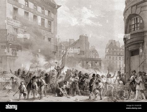 The 1848 Revolution, or February Revolution, France. Revolutionaries besiege the Chateau d'eau ...