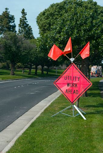 Utility Work Ahead Sign Stock Photo - Download Image Now - iStock