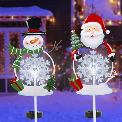 Amazon.com : FORUP Solar Christmas Yard Decorations, Outdoor LED Solar Powered Snowflake Xmas ...