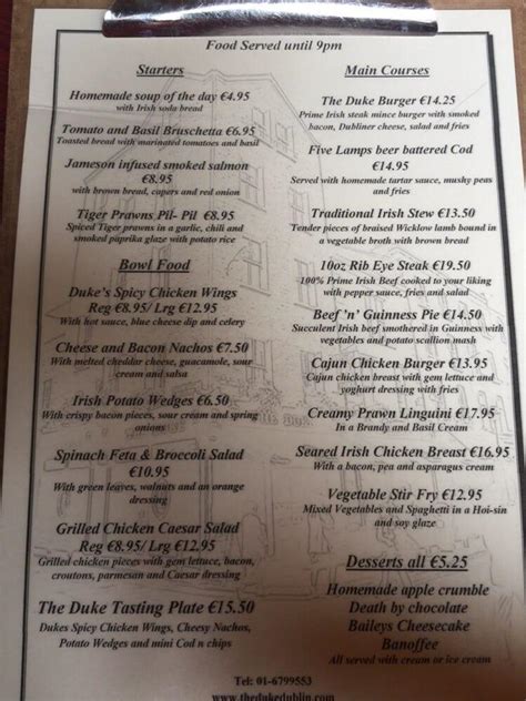 Menu at The Duke Dublin pub & bar, Dublin, 9 Duke St