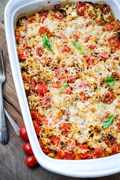 Savory Cheesy Tomato Casserole {with white beans & basil}