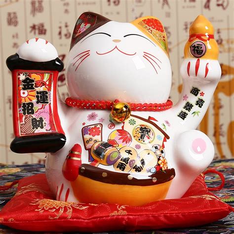 Japanese Ceramic Maneki Neko Lucky Cat Porcelain Statue