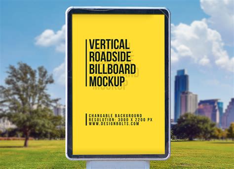 Free Outdoor Advertising Roadside Street Vertical Billboard Mockup PSD - Good Mockups