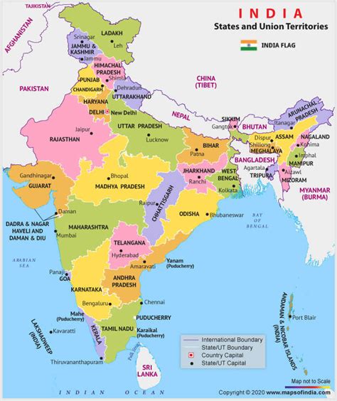 Political Map of India - How many States in India? List of States and Union Territories