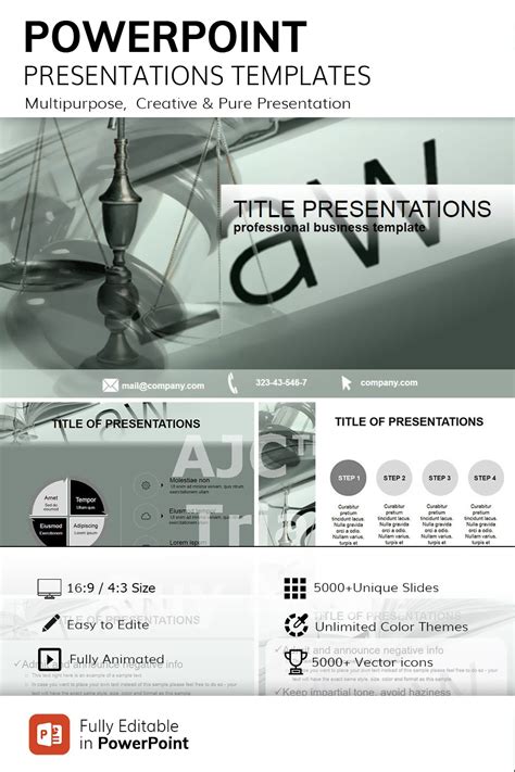 Laws and Court Case PowerPoint Template for Legal Presentation