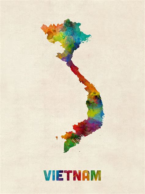 Vietnam Watercolor Map Digital Art by Michael Tompsett