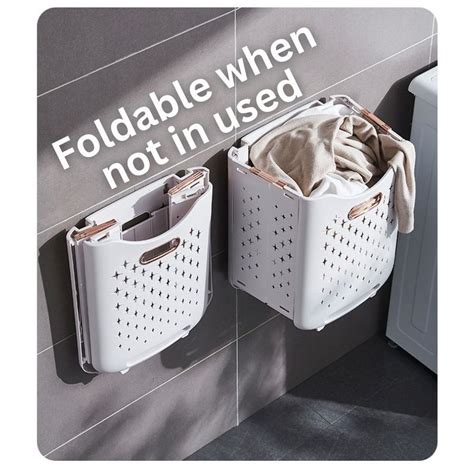 Foldable Laundry Basket with Movable Wheels Double Deck and Wall Mount ...