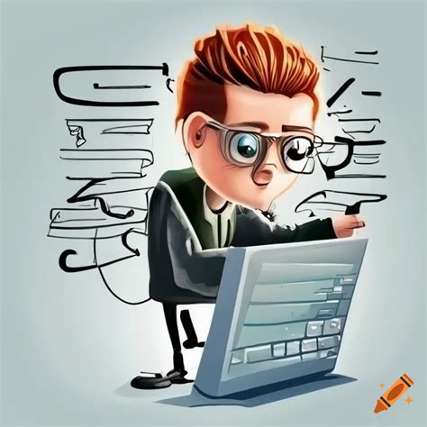 Funny cartoon of a programmer coding