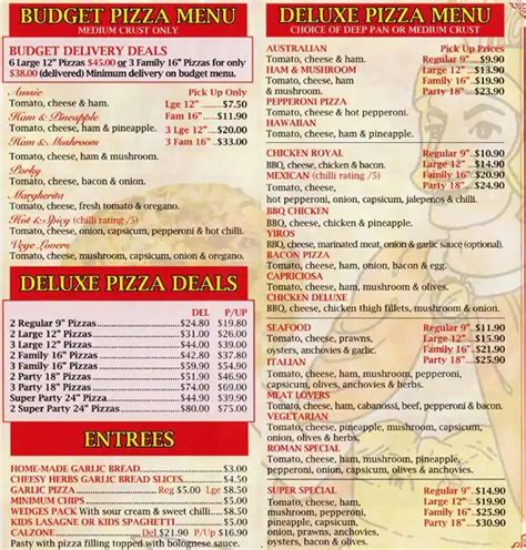 Roman Pizza Menu, Menu for Roman Pizza, Modbury Heights, Adelaide - Urbanspoon/Zomato